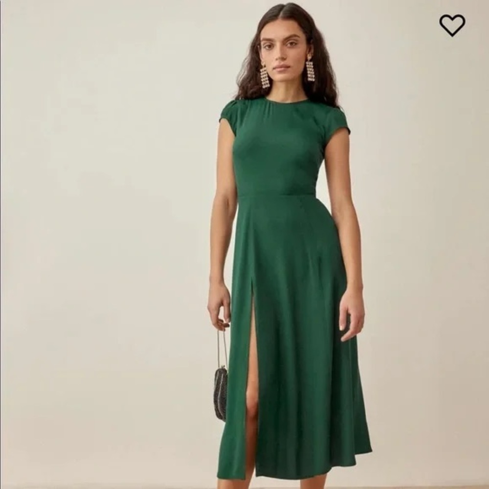 Reformation Gavin Emerald Green Cap-Sleeve Midi Dress